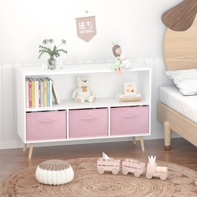 NicBex Bookcases for Living Room 2-Tier 35.43" W Display Stand Bookshelf Toy Storage Organizer with Gray Collapsible Fabric Drawers for Bedroom