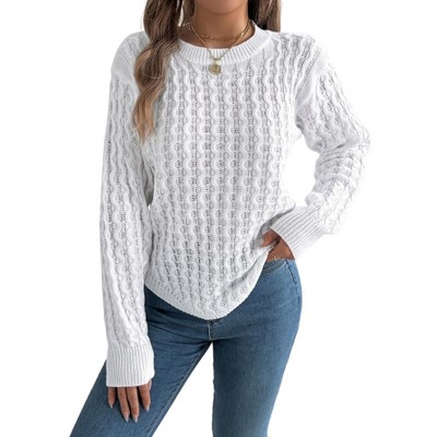 Coolmee Women's Cable Knit Sweaters Long Sleeve Crewneck Chunky Loose Fit Pullover Tops
