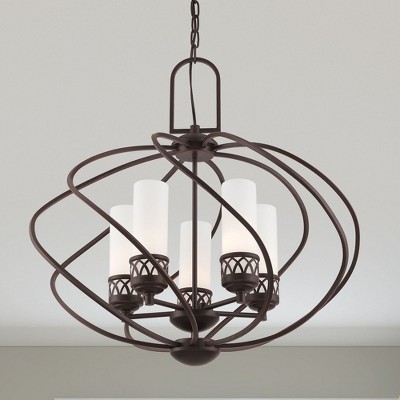 Olde Bronze 5-Light Chandelier with Hand Blown Satin White Glass