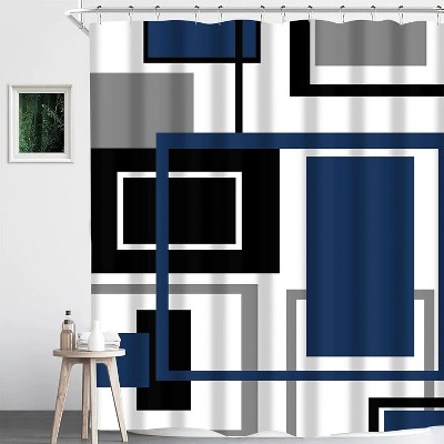 LunaLulinlk hower Curtains for Bathroom,Blue Geometric Shower Curtain with 12 Hooks
