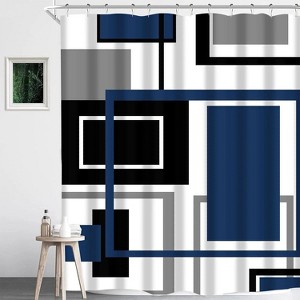 LunaLulinlk hower Curtains for Bathroom,Blue Geometric Shower Curtain with 12 Hooks - 1 of 4