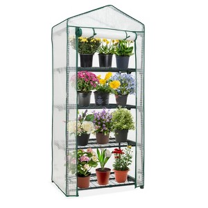 EAGLE PEAK Mini Greenhouse with Wire Shelves, Portable Green House with Roll-Up Zipper Door, 4 Tier, Clear/White PE Cover - 1 of 4