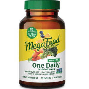 MegaFood Men's 55+ One DailyMultivitamin w/ Vitamin B12, Vitamin C, Vitamin D & Zinc - Optimal Aging & Immune Support Supplement, Vegetarian, 90 Tabs - 1 of 4