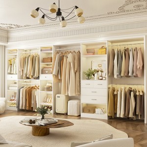 Aheaplus 16FT Heavy-Duty Closet System with 6 Hanging Rods and Mirror, Walk-In Closet Storage Organizer with Drawers - 1 of 4