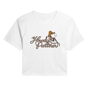 Women's - Peanuts - Howdy Partner Snoopy -Juniors Cropped Short Sleeve Graphic T-Shirt Cropped Graphic T-Shirt - 1 of 4
