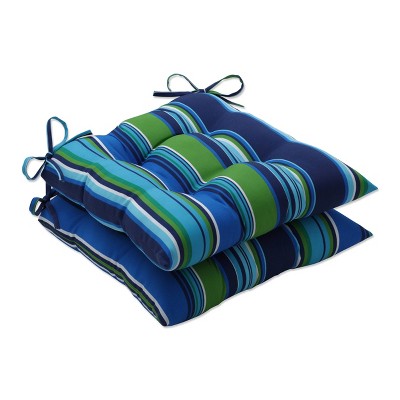 2pk Outdoor/Indoor Wrought Iron Seat Cushion Set Sea Island Blue - Pillow Perfect