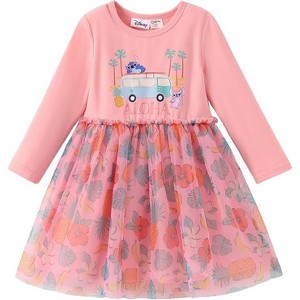 Disney Stitch Kids Girls Ruffle Long-Sleeve Tutu Dresses Mesh Dress - 1 of 4