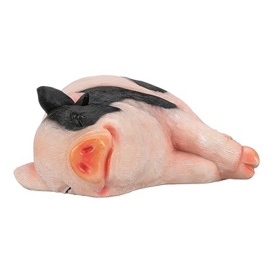 Hand-Painted Black and Beige Resin Sleeping Pig Statue