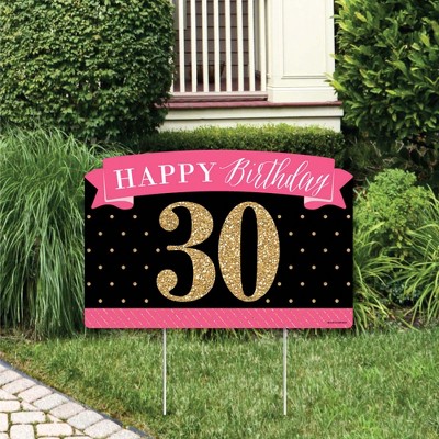 Big Dot of Happiness Chic 30th Birthday - Pink, Black and Gold - Birthday Party Yard Sign Lawn Decorations - Happy Birthday Party Yardy Sign