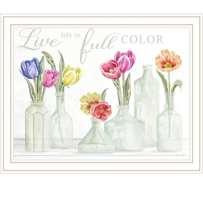 HomeRoots Live Life in Full Color Tulips White Framed Print Wall Art