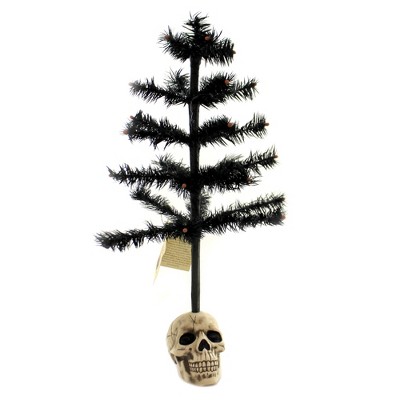 Halloween 20.0" Black Feather Tree W/Skull Bones Head  -  Decorative Figurines