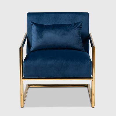 Mira 28" Navy Blue Velvet and Gold Metal Accent Chair