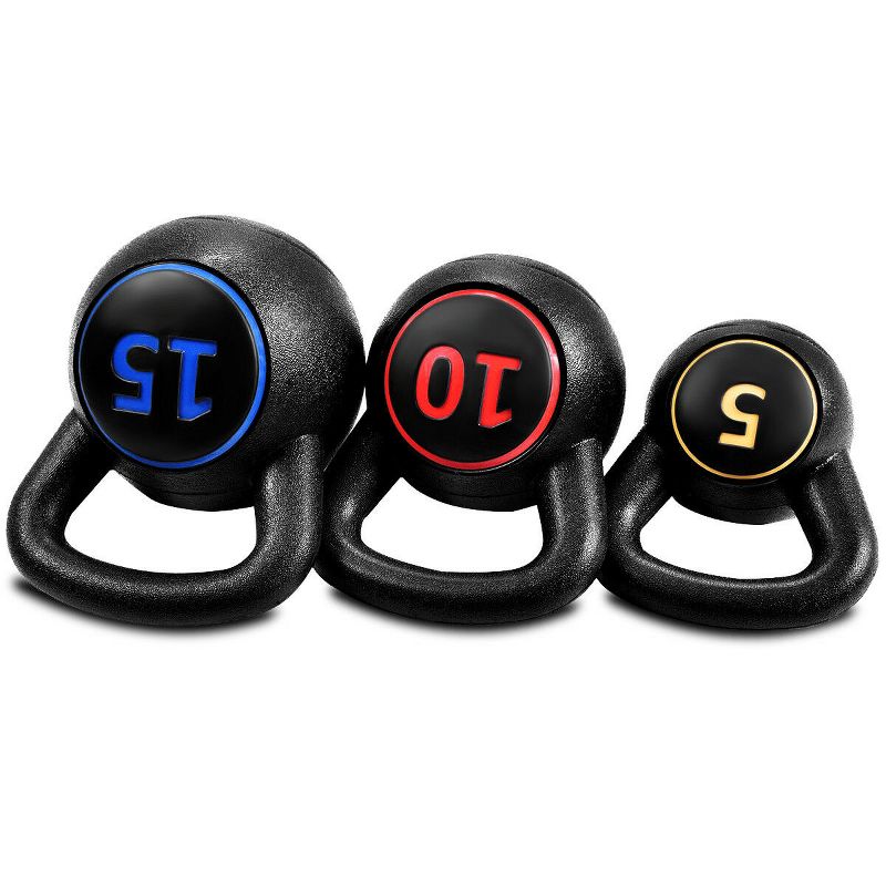 Costway 3-Piece Kettlebell Weights Set, Weight Available 5,10,15 lbs, HDPE Kettlebell for Strength and Conditioning, 2 of 11