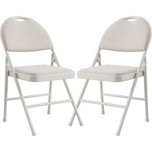 Folding Chairs 2 Pack. Metal Chair with Cushion, Non-Slip Feet Pads, Linen Party Chairs for Indoors and Outdoors Meeting and Dining Room - 1 of 4
