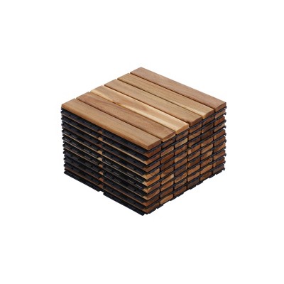 GlasFlength Carpet Tiles 10 Pack 12" Acacia Wood Interlocking Deck Tiles Striped Outdoor Flooring for Patio Balcony Poolside, Beige, 12"*12"*0.75"