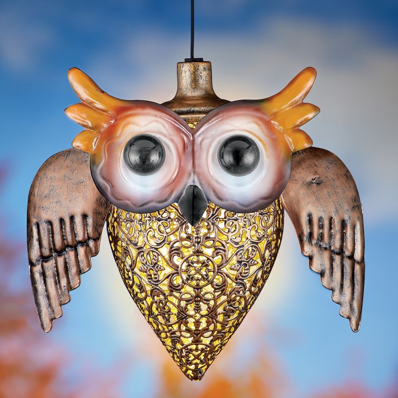 Collections Etc Hanging Solar Lighted Filigree Owl Lantern Mobile, 2 of 3