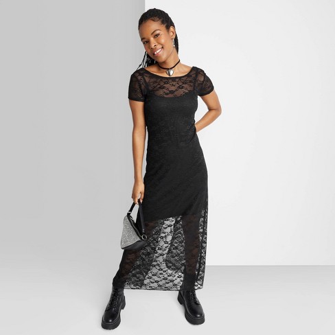 Women's Lace Trim Maxi Slip Dress - Wild Fable™ Black XXS