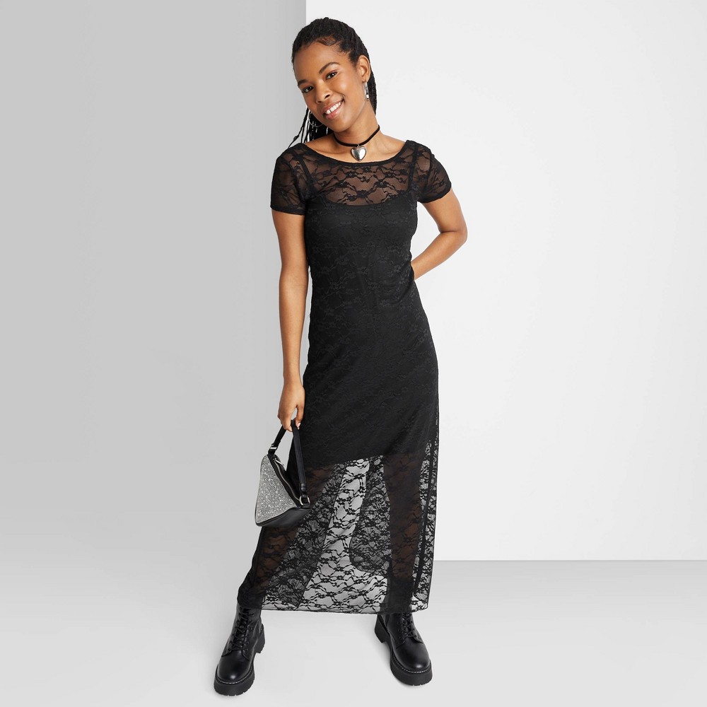 ( Case pack 6 ) Women's Short Sleeve Maxi Dress - Wild Fable™ Black Lace XS