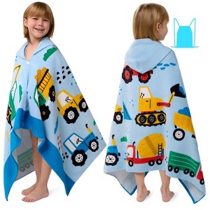 Hooded Towels for Kids Vehicle Print 100% Cotton Beach Towel 30x50 Inch for 3-10 Years Boys Girls Beach Hooded Absorbent Pool Toddler Swim Wrap - 1 of 4