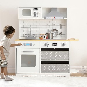 Play Kitchen for Kids, Wooden Kids Play Kitchen Playset Chef Pretend Play Set for Toddlers Boys Gift Ages 3+ - 1 of 4