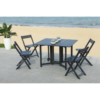 Black Acacia Wood Foldable 5-Piece Patio Dining Set