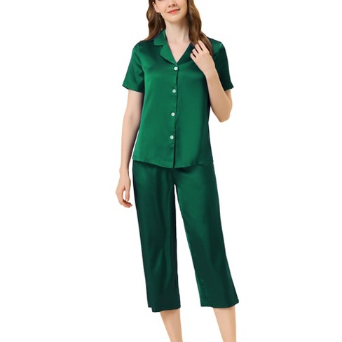 Cheibear Women's V Neck Yoga Flare Sleeve Crop Shirt And Shorts 2 Pieces  Pajama Set Loungewear Green X-small : Target