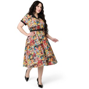 Unique Vintage Women's Plus Alexis Swing Dress Magazine Print - 1 of 4