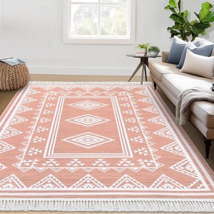 Washable Runner Rug  Boho Tassel Non Slip Soft Stain Resistant Carpet for Hallway Kitchen Laundry - 1 of 4