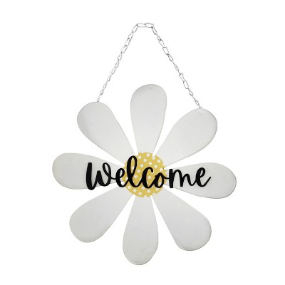 VIP Metal 17 in. White "Welcome" Flower Wall Art
