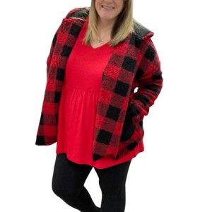 Women's Buffalo Plaid faux-shearling Sweater Jacket - honeyme - 1 of 2