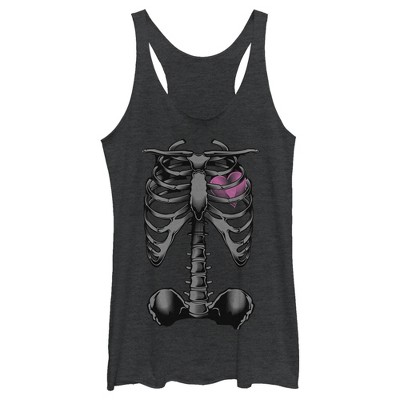 Women's Lost Gods Halloween Skeleton Rib Cage Heart Racerback Tank Top ...