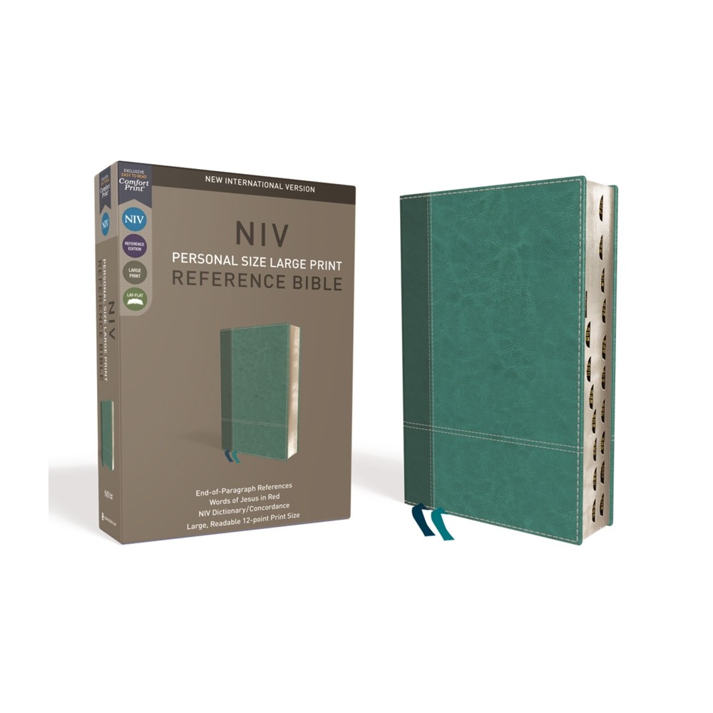 NIV, Personal Size Reference Bible, Large Print, Imitation Leather, Blue, Indexed, Red Letter Edition, Comfort Print - by Zondervan (Leather Bound)