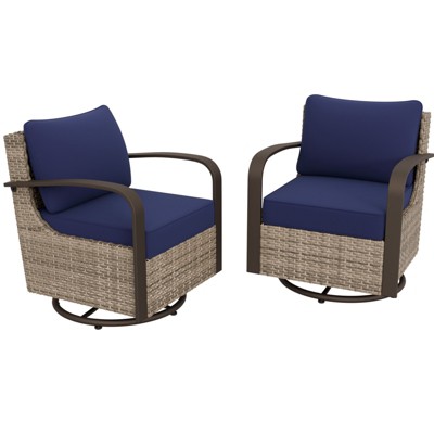 EAGLE PEAK Coastal Vista Outdoor Swivel Wicker Rocker Chair, Patio Glider Rocking Chair, 2 Chairs, Blue