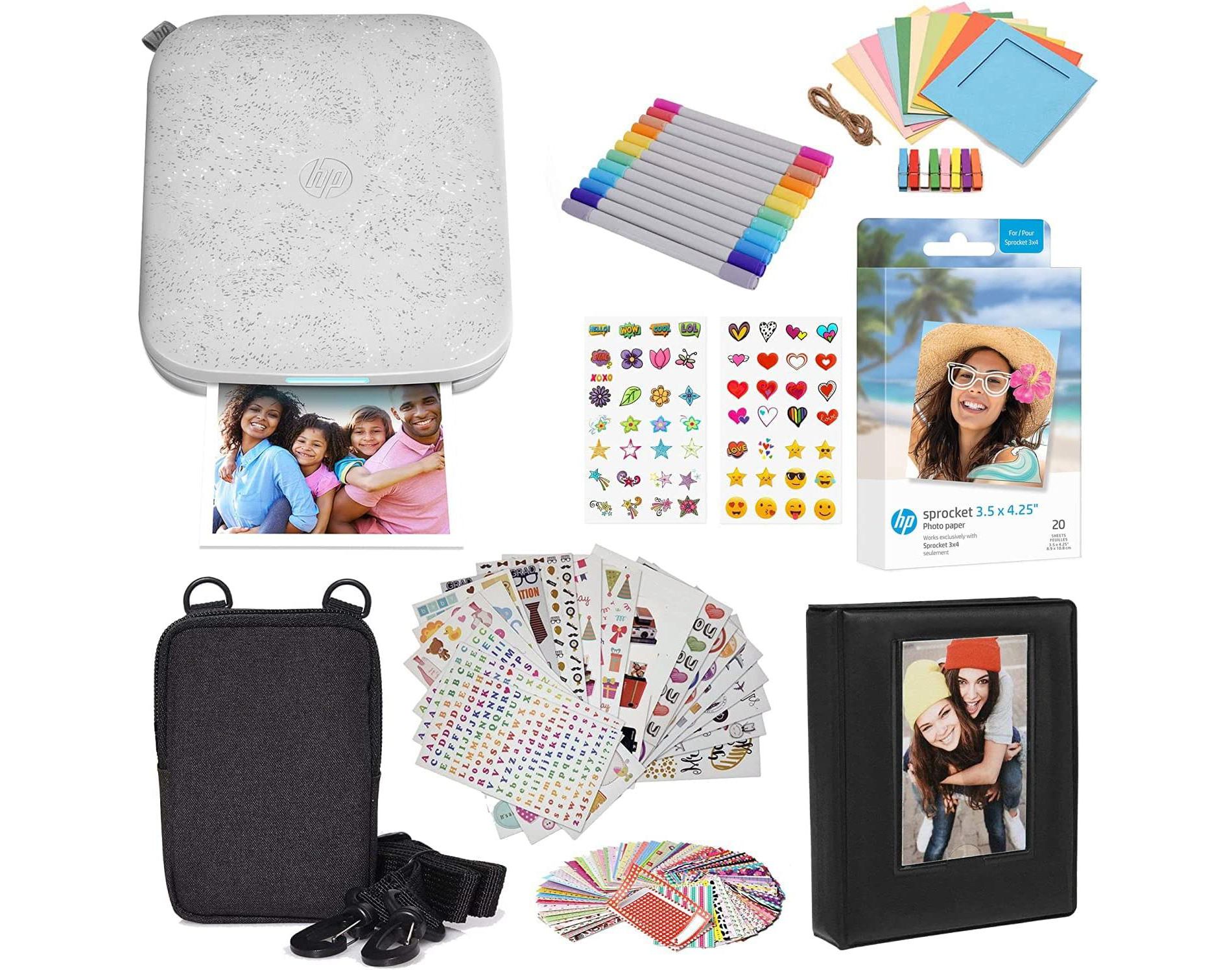 HP Sprocket 3x4 Portable Printer - Instant Photo Printer, Case, Album & Zink Paper Gift Bundle