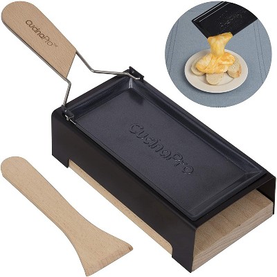 Cheese Raclette w Foldable Handle- Candlelight Cheese Melter Pan w Spatula and Candles- Melts in Under 4 Minutes, Great Gift
