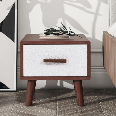 70 Inch Modern TV Stand Set with 2 End Tables, Brown & White MDF/Wood Entertainment Center with Embossed Drawers