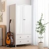 Armoire Closet With 2 Drawers, Wardrobe With Mirror Door And Hanging Rod, Metal Wardrobe For Closet With Magnetic Door-Cuddlewood - 2 of 4