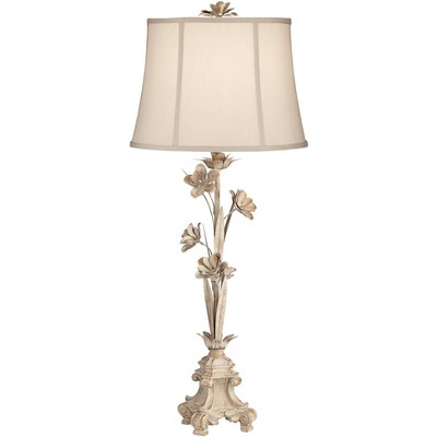 Regency Hill Country Cottage Console Table Lamp Antique White Floral Vine Candlestick Beige Bell Shade for Living Room Bedroom