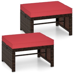 Tangkula Set of 2 Patio PE Rattan Ottomans w/ Soft Zippered Cushions for Deck Outdoor - 1 of 4