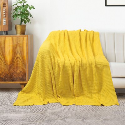 1 Pc Throw Cotton Knitted Bed Blankets Yellow - PiccoCasa