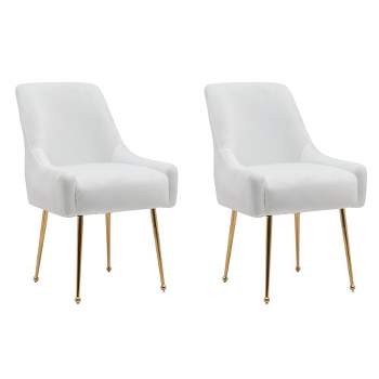 Tufted Velvet Golden Legs Dining Chair with Pulling Handle and Adjustable Foot Nails(Set of 2)