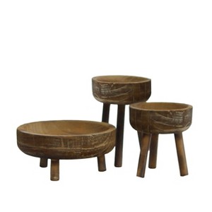 VIP Wood 8 in. Brown Round Candle Holder Set of 3 - 1 of 2