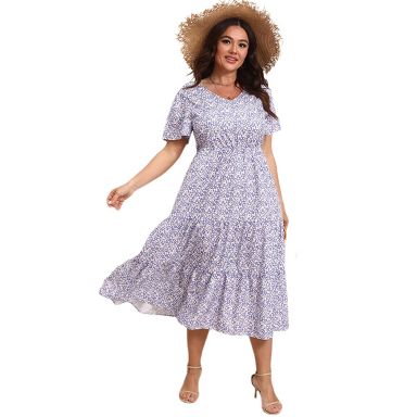 Women's Plus Size Midi Casual Dress with Pockets 1X-4X Tiered Short Sleeve  Relax Fit Crewneck Summer Dresses : Target