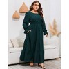 Plus Size Women's Long Sleeve Maxi Dress with Bell Sleeves Double Layer Hem Fall Casual Swing Dress with Pockets - 3 of 4