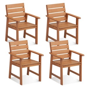 Costway 2/4 PCS Patio Hardwood Chair Wood Dining Armchairs Breathable Slatted Seat Garden - 1 of 4