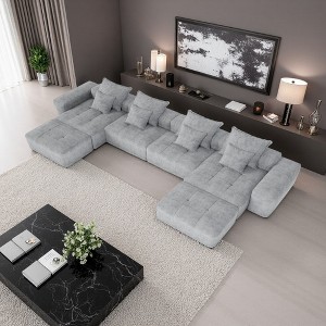 198" Sparkling Chenille Tufted Modular Sectional Sofa with 8 Pillows - 1 of 4