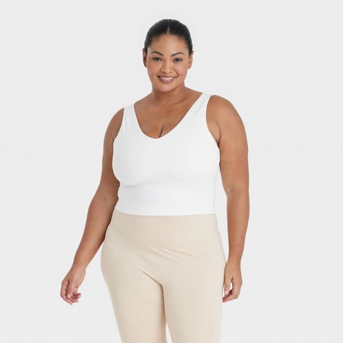 Women's Light Support V-neck Cropped Sports Bra - All In Motion™ Cream 2x :  Target