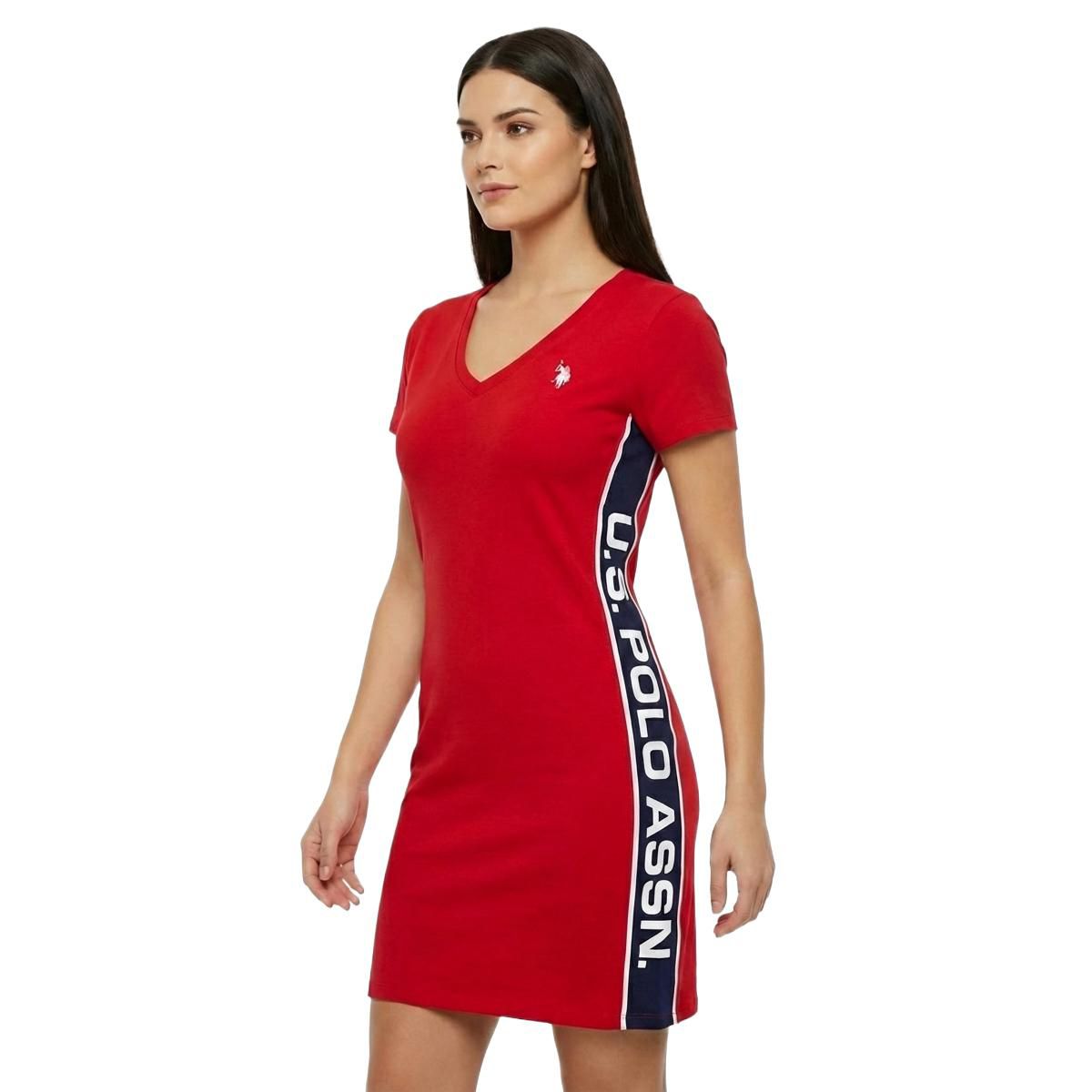 U.S. Polo Assn. Women’s Graphic Print Side Panel V-Neck Tee Dress