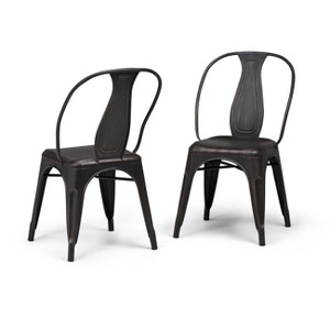 Gemma Metal Dining Arm Chair Set of 2 Distressed Black/Copper - Wyndenhall