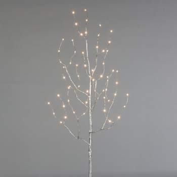 Everlasting Glow Set of 2 39-Inch Tall Battery-Operated Micro-LED Illuminated Matte Silver Indoor/Outdoor Branches and Timer Feature